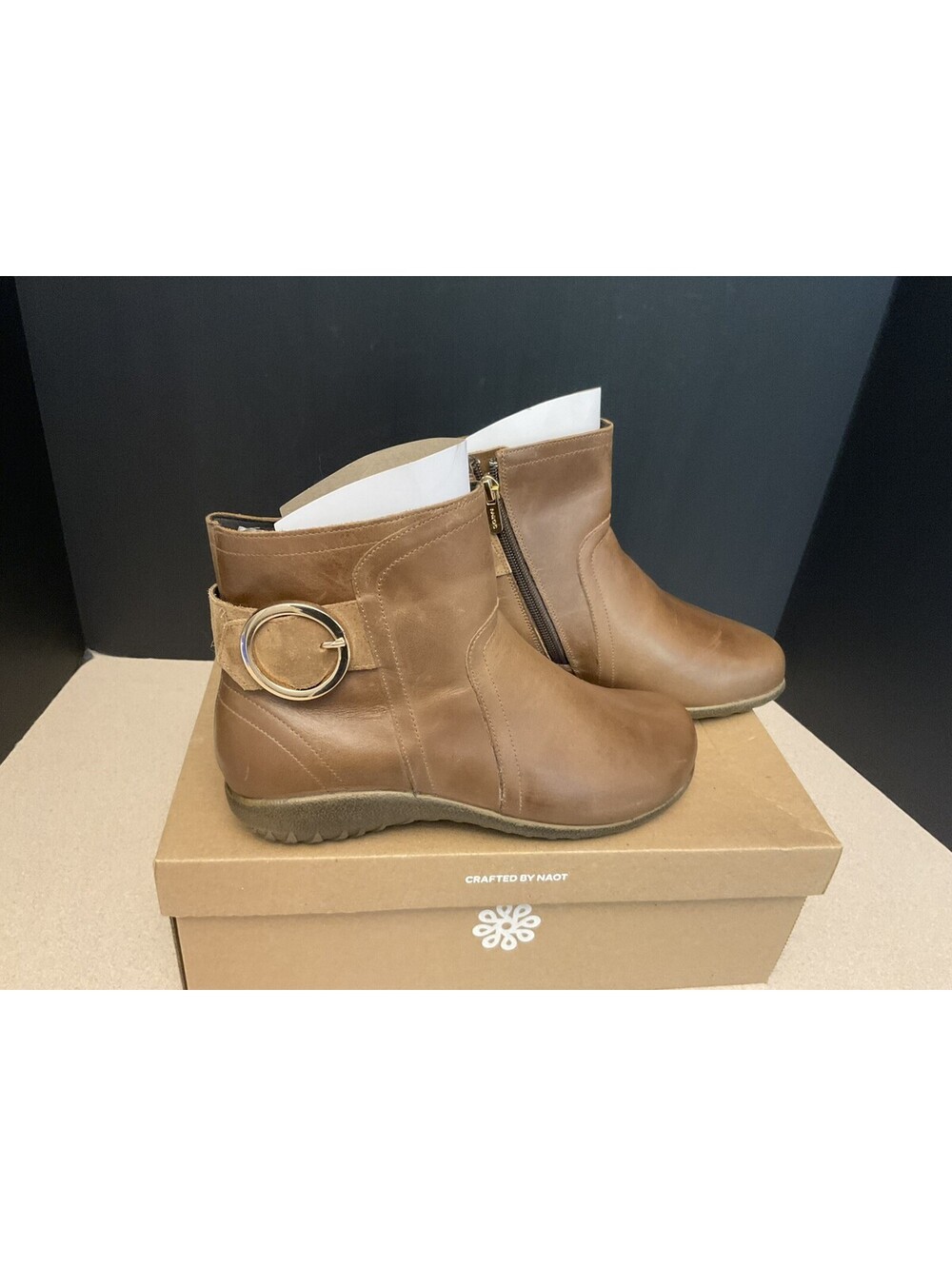 New! Womens NAOT OAMARU Truffle Brown Leather Ankle Boots. Size 38-US 7. Nice!